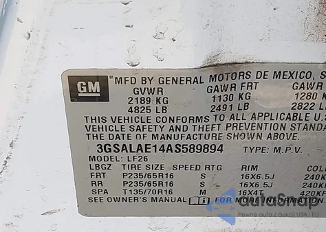 2010 Saturn Vue Xe z USA, uszkodzony, nr VIN 3GSALAE14AS589894